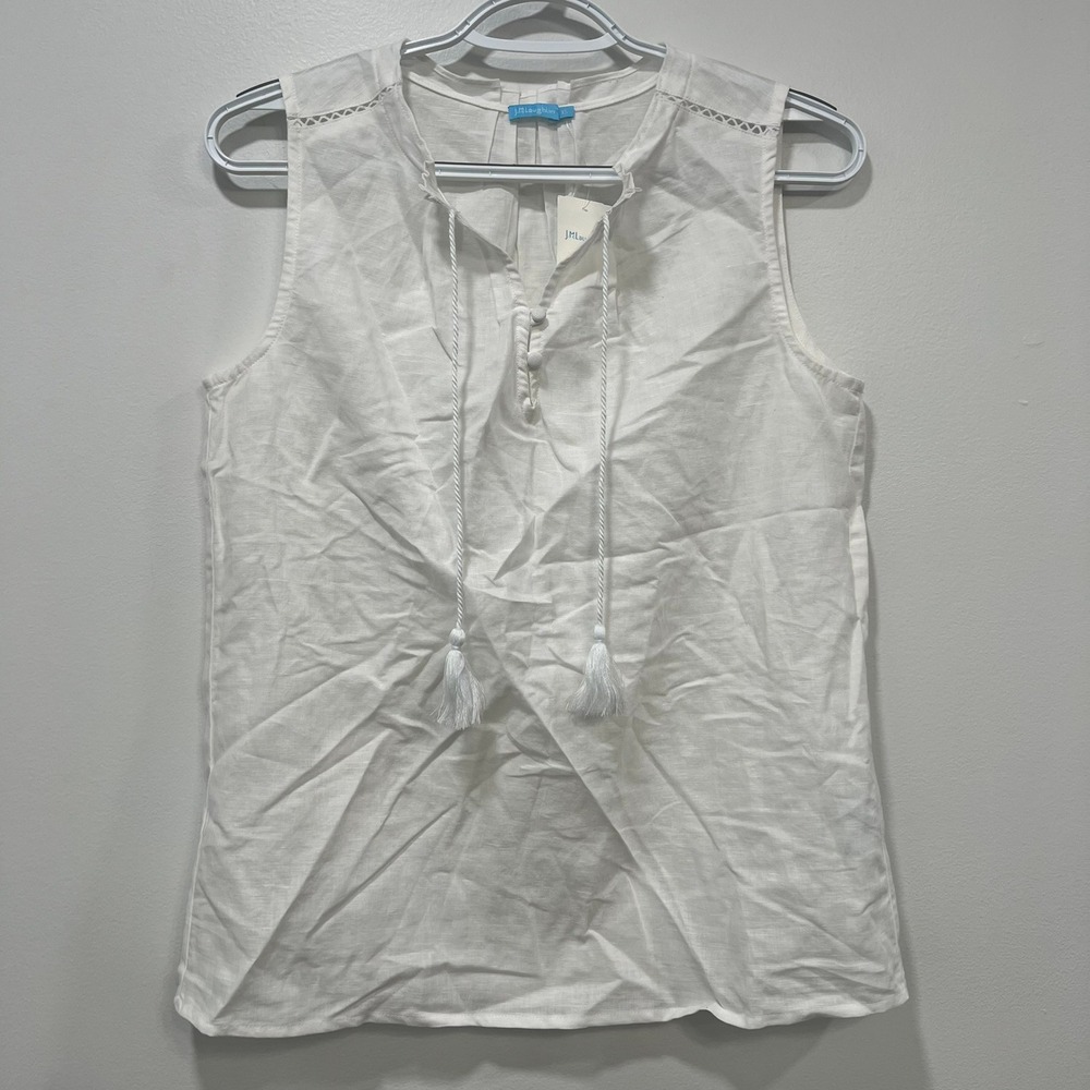 J Mclaughlin Christa Blouse XS NWT $148 Cotton Linen Henley‎ Sleeveless White